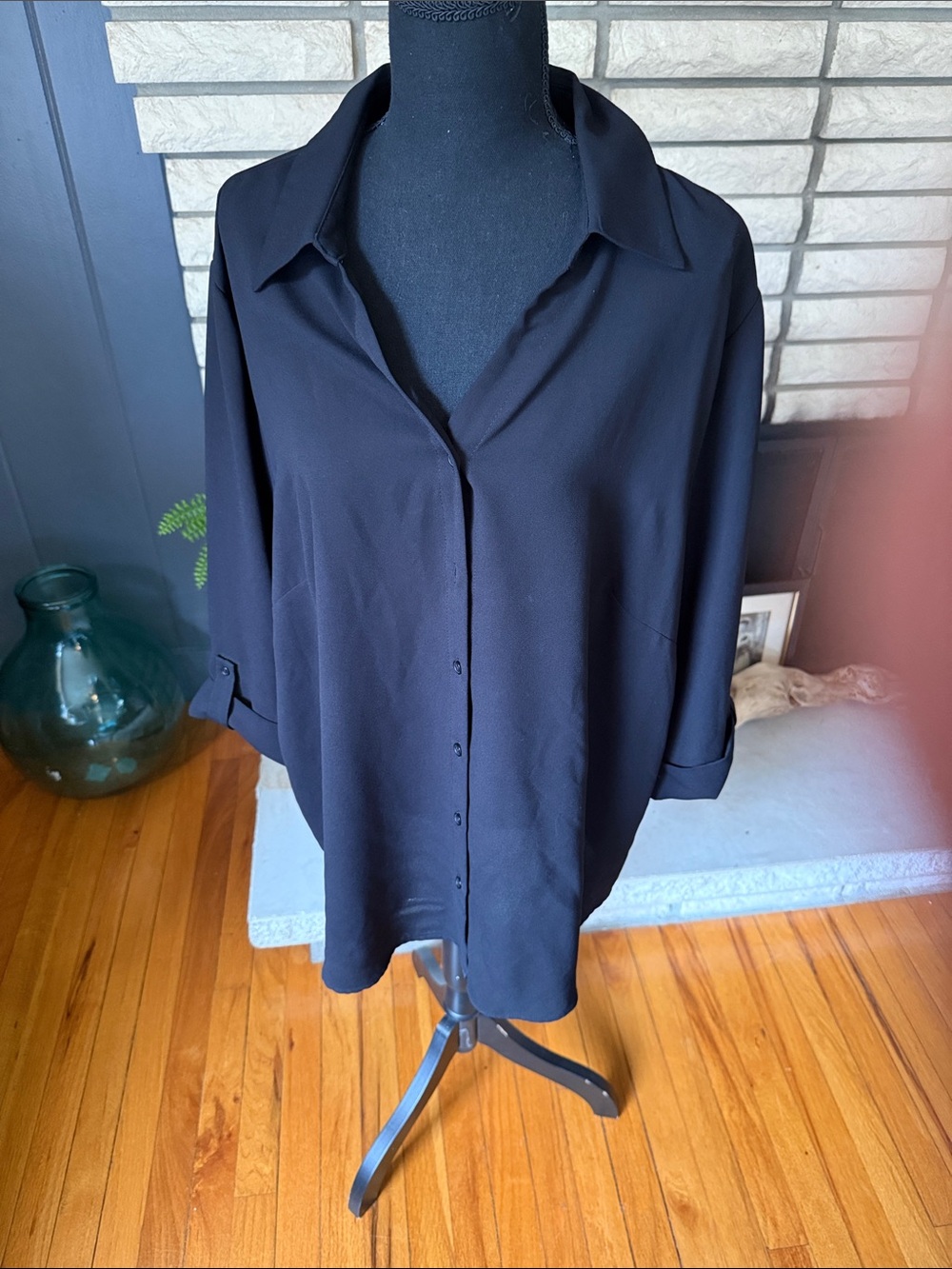 Anne Klein Black Button-Front Blouse
